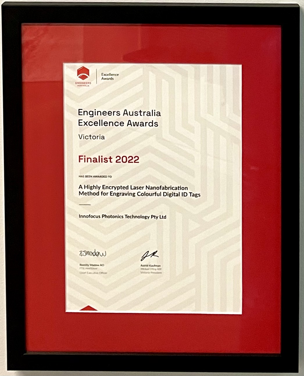 Engineers Australia 2022 Excellence Award